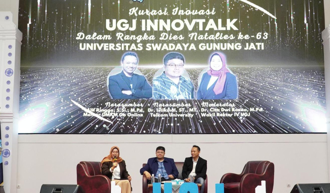 Caption: Talk show kurasi inovasi di Kampus Universitas Swadaya Gunung Jati Cirebo yang bertajuk UGJ Innovtalk. Foto: Ist